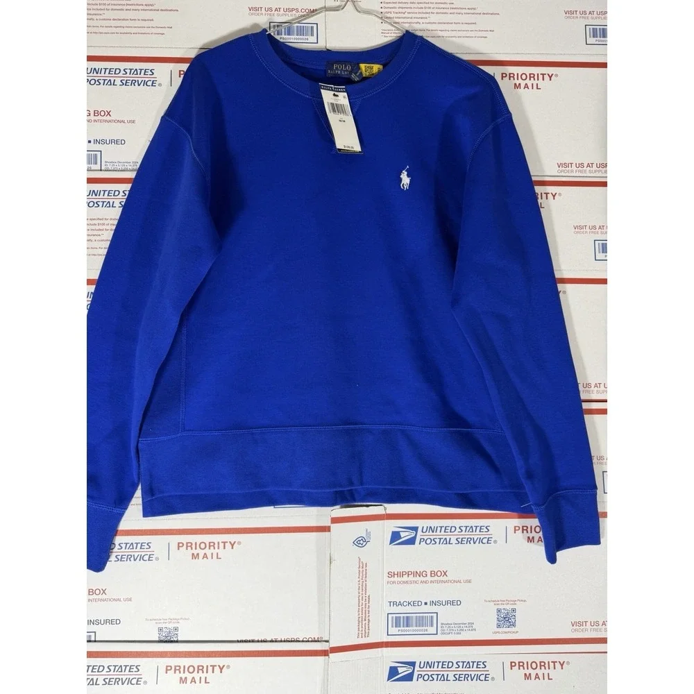 NWT Men POLO RALPH LAUREN The RL Fleece Sweatshirt Blue SZ Med White‎ Pony